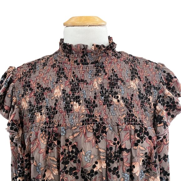 Knox Rose Floral Velvet Burnout Shirt Smocked Victorian Dark Fairy Whimsigoth-XL - Picture 2 of 16